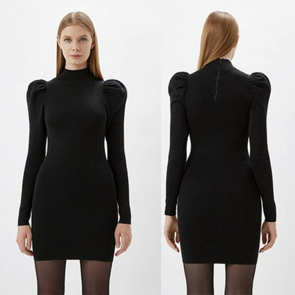 Alice + Olivia Issa Metallic Turtleneck Mini Dress Women's Black Size: XS NWOT - Picture 9 of 9